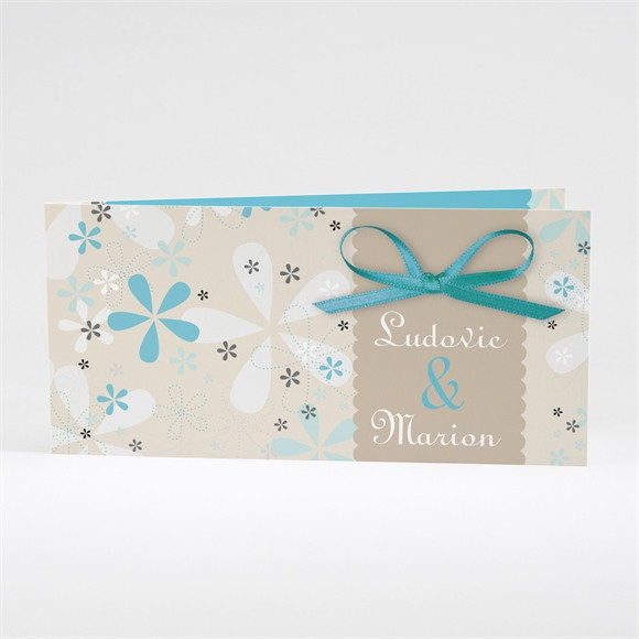 Faire-part mariage Petits flocons bleu et beige réf.N43121