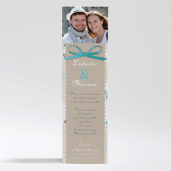 Remerciement mariage petits flocons bleu et beige