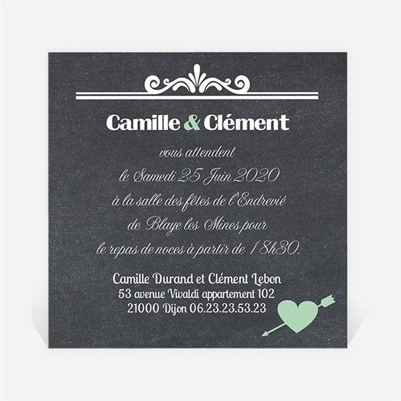 Carton d'invitation mariage Ardoise photo vintage réf.N300136