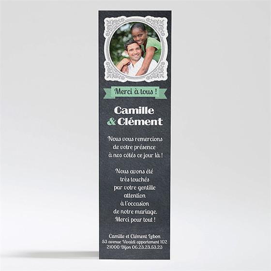 Remerciement mariage ardoise photo vintage