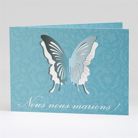 Faire-part mariage papillon bleu
