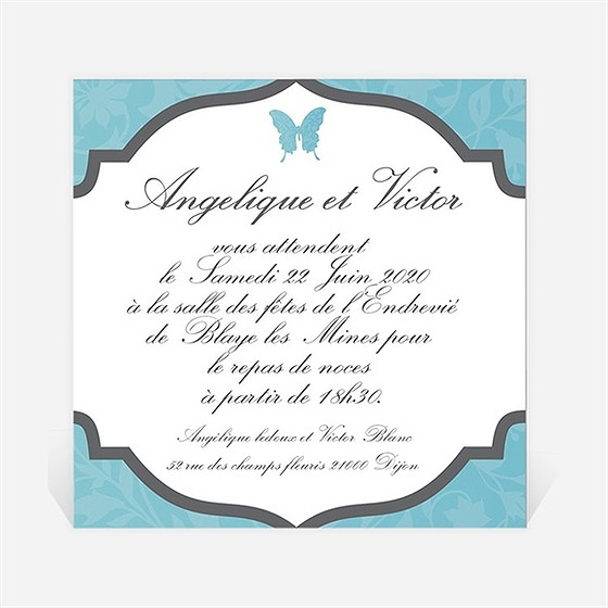 Carton d'invitation mariage le papillon bleu