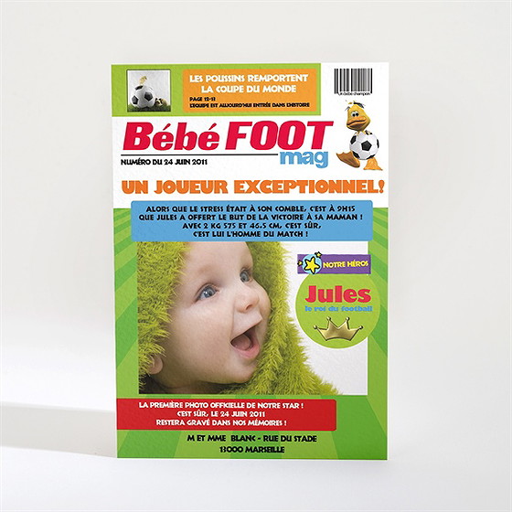 Faire-part naissance bébé foot