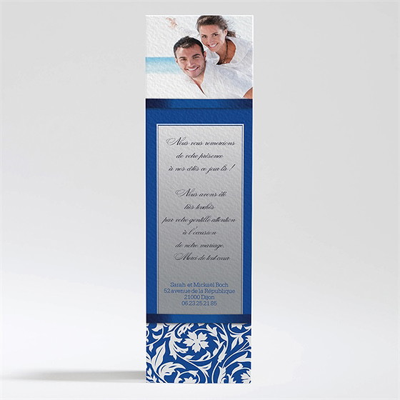 Remerciement mariage bleu chic