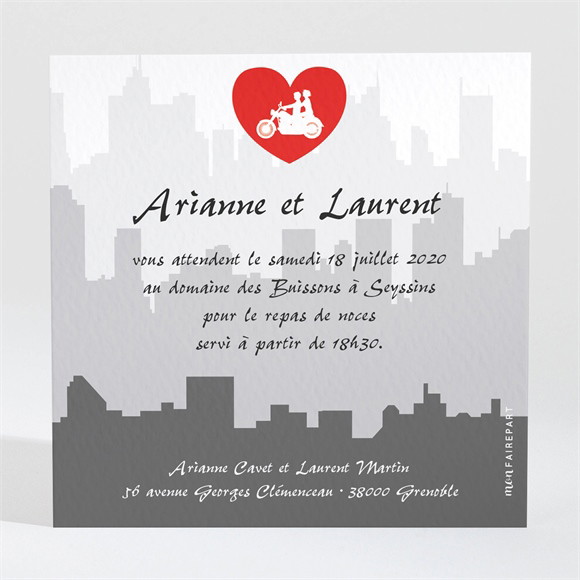 Carton d'invitation mariage Romantisme à moto réf.N300140