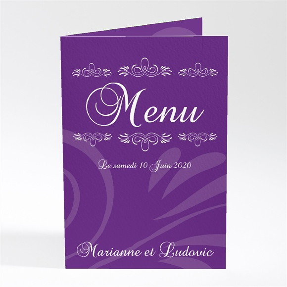 Menu mariage Médaillon violet et photos réf.N401211