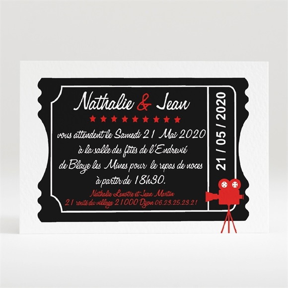 Carton d'invitation mariage Notre Film réf.N120192