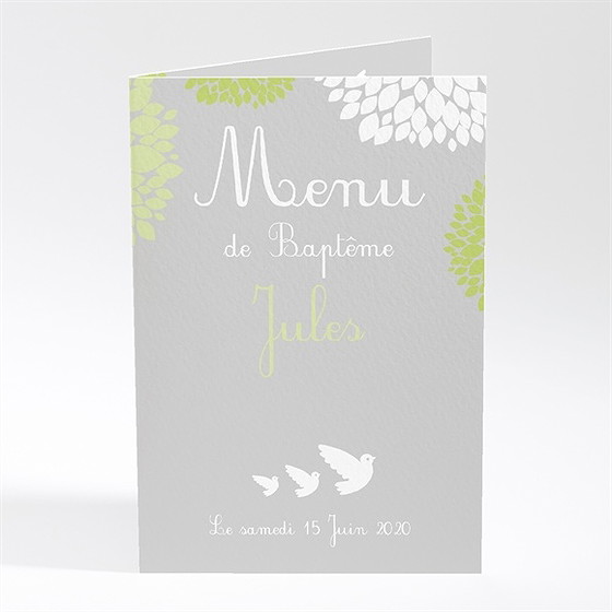 Menu baptême cadre végétal chic