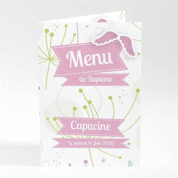 Menu baptême fanions roses en fête réf.N401238