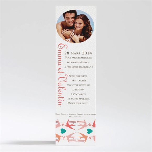 Remerciement mariage Jolis Oiseaux Messagers réf.N200252
