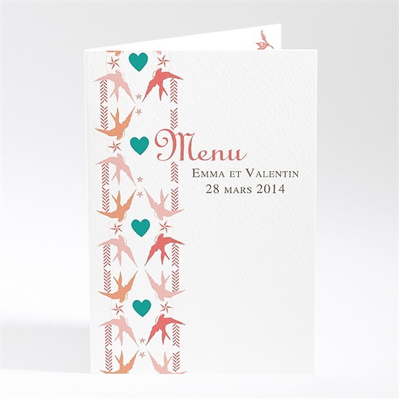 Menu mariage jolis oiseaux messagers