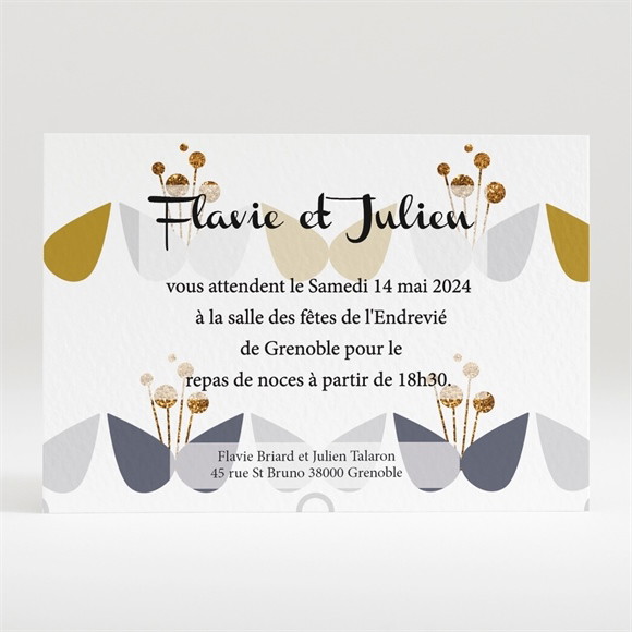 Carton d'invitation mariage Motifs Papillon vintage réf.N120207