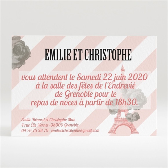 Carton d'invitation mariage Autour de la Tour Eiffel réf.N120208