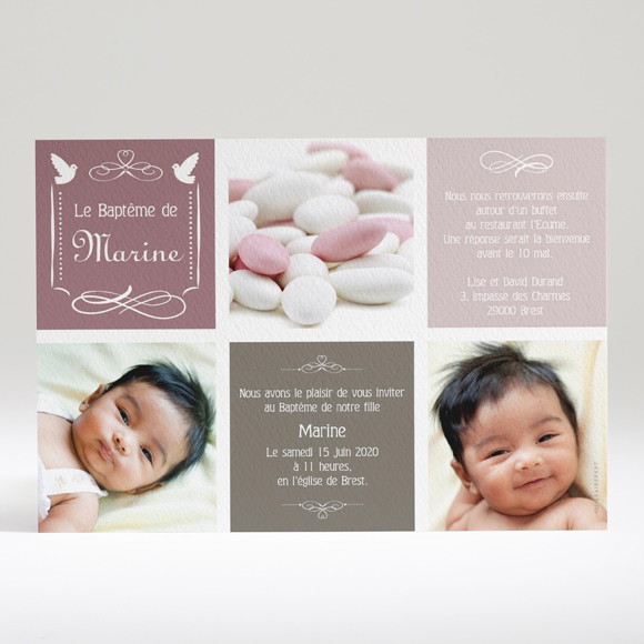 Faire-part de baptême Petit damier violet réf.N14011