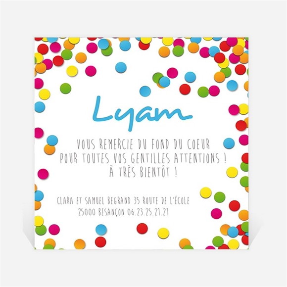 Remerciement naissance Cotillons multicolores réf.N300175