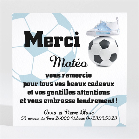 Remerciement naissance Notre petit footballeur réf.N300176