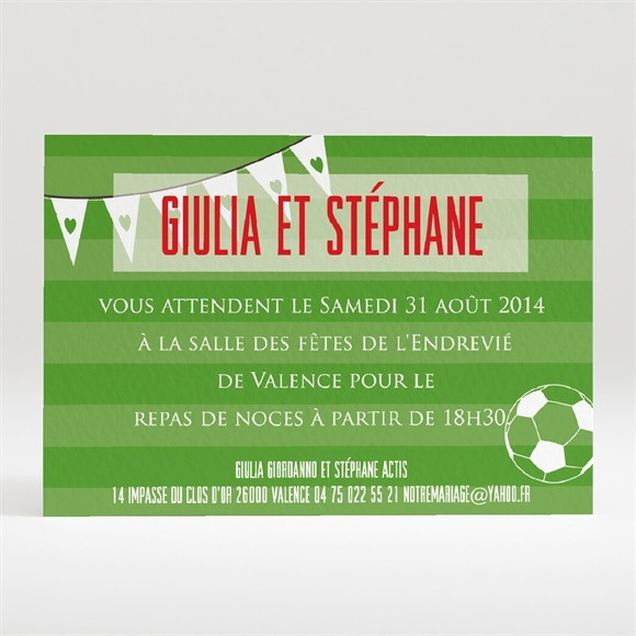 Carton d'invitation mariage Notre Terrain de Football réf.N120214