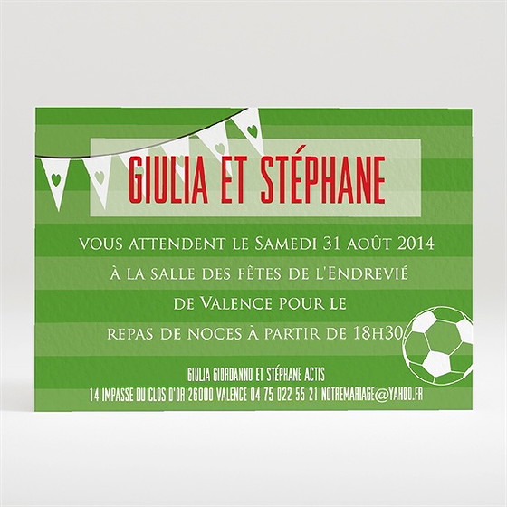 Carton d'invitation mariage notre terrain de football