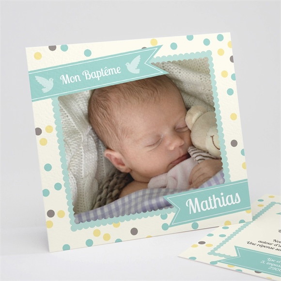 Faire-part de baptême Pois et confettis garçon réf.N31159