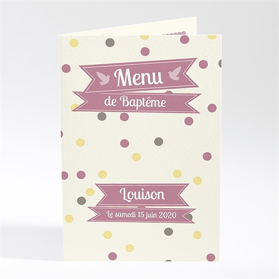 Menu baptême pois et confettis fille