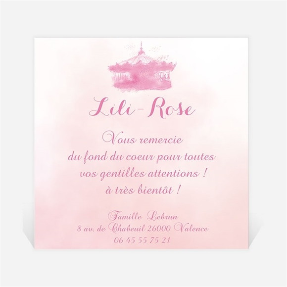 Remerciement naissance Manège rose réf.N300184