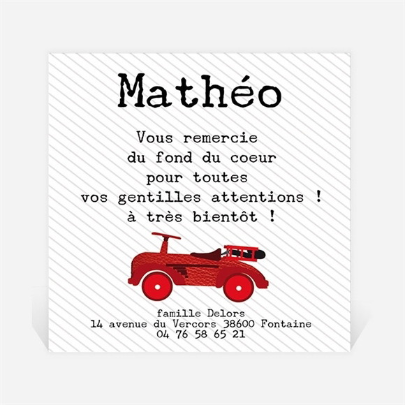 Remerciement naissance Jolie Voiture vintage réf.N300187