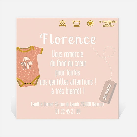 Remerciement naissance petit body fille
