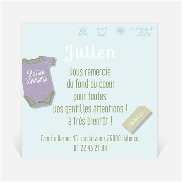 Remerciement naissance Son joli Body réf.N300198