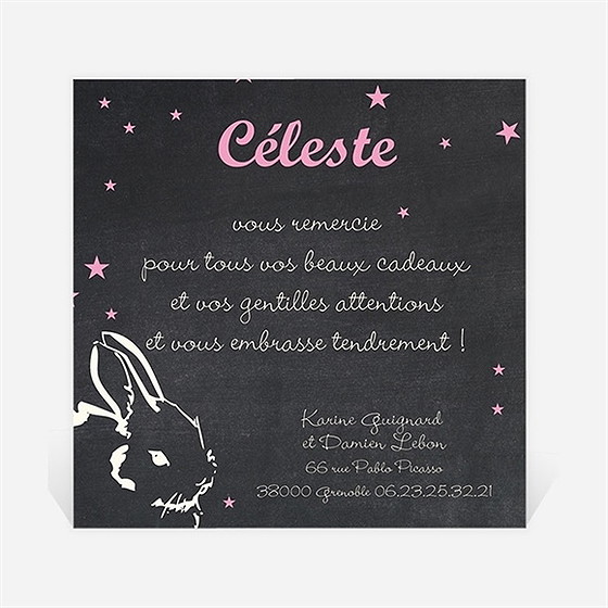 Remerciement naissance petit lapin ardoise