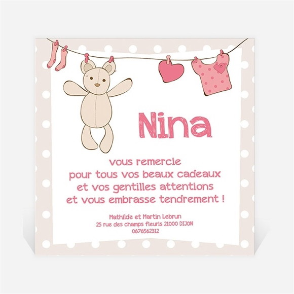 Remerciement naissance Fil à linge illustré réf.N300206