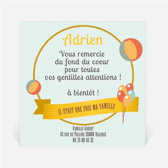 Remerciement naissance Cercle et Ballons réf.N300208