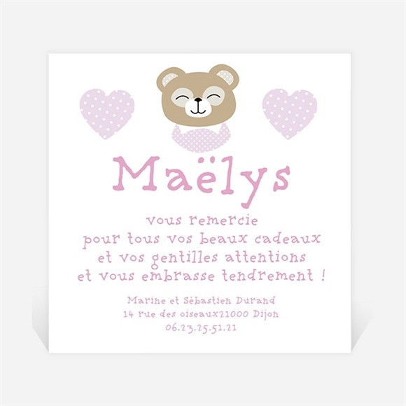 Remerciement naissance Petite oursonne mignonne réf.N300215