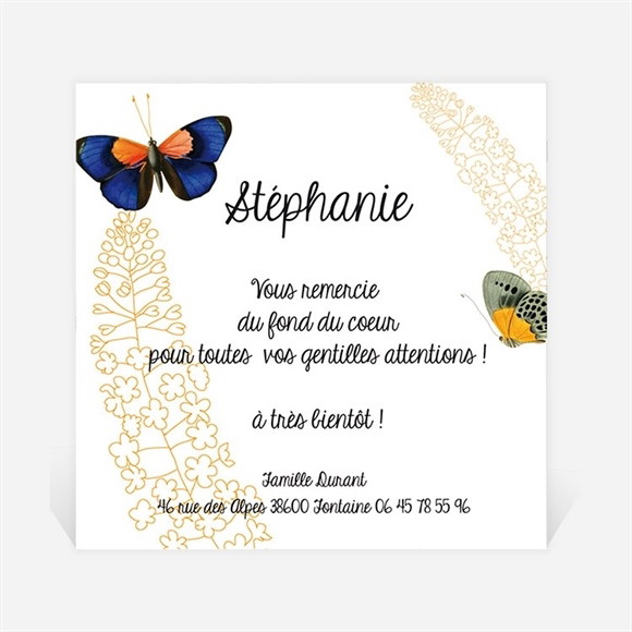 Remerciement naissance Photo et papillons réf.N300216