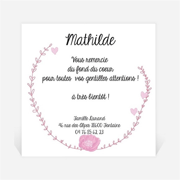 Remerciement naissance Bébé fleuri réf.N300219