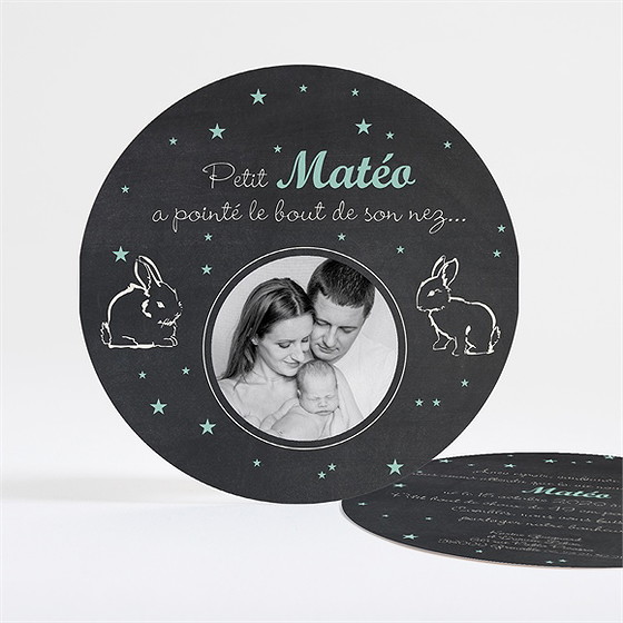 Faire-part naissance petit lapin rond