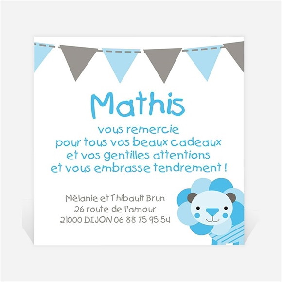 Remerciement naissance Petit Lion illustré réf.N300221