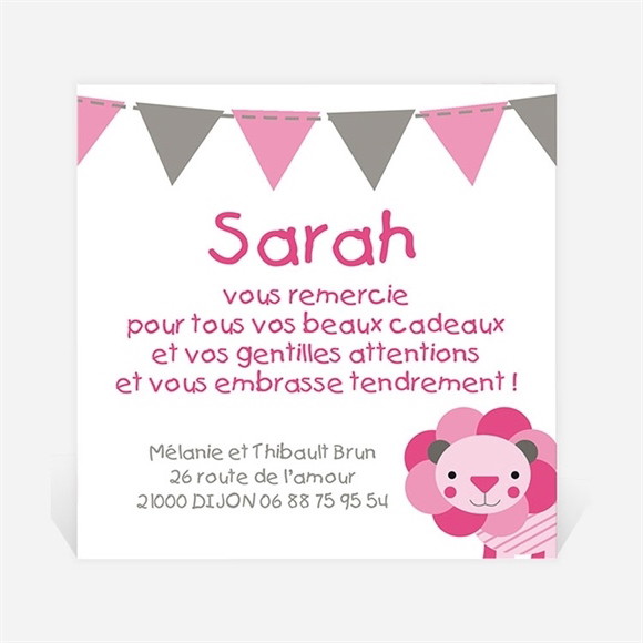 Remerciement naissance Petite Lionne illustrée réf.N300222