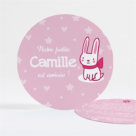Faire-part naissance joli lapin rose