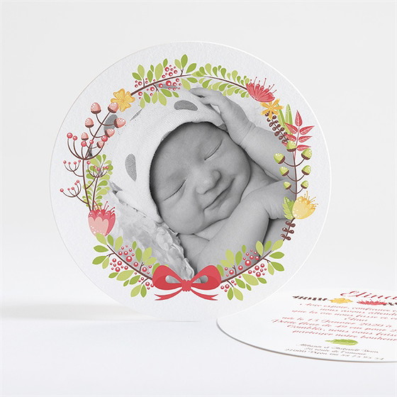 Faire-part naissance rond fleuri naissance