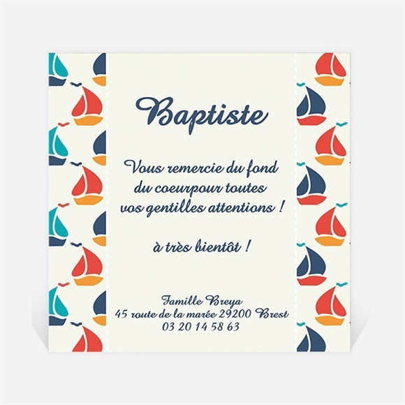 Remerciement naissance Motifs bateaux bleu rouge vert réf.N300242