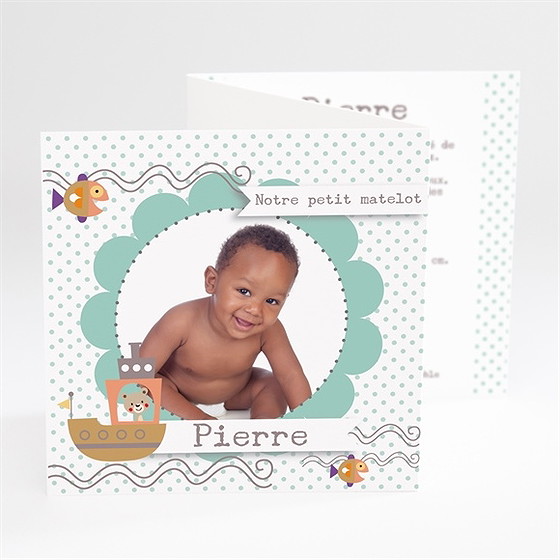 Faire-part naissance petit bateau et poissons