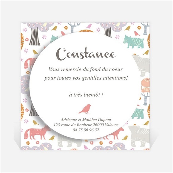 Remerciement naissance Motifs animaux pastel réf.N300250