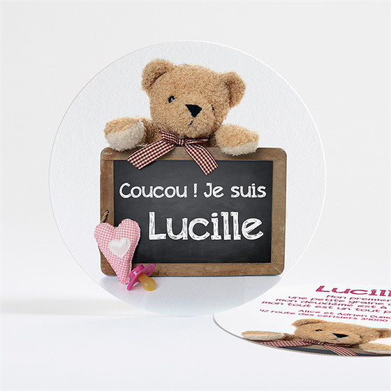 Faire-part naissance coucou ours ardoise original