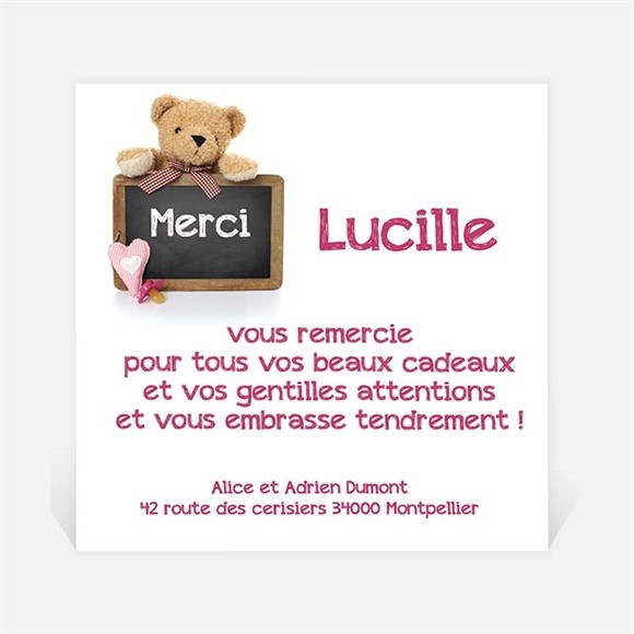 Remerciement naissance Coucou Ours Ardoise original réf.N300251