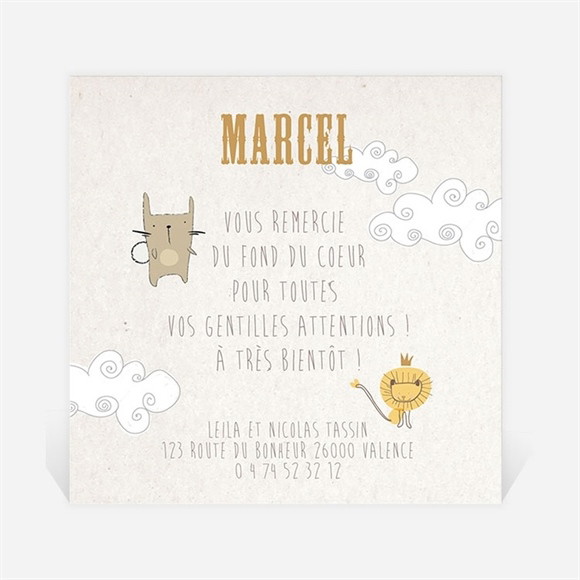 Remerciement naissance on compte avec les animaux réf.N300263