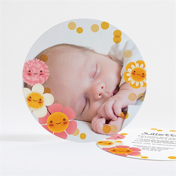 Faire-part naissance fleurs jaunes et douceur