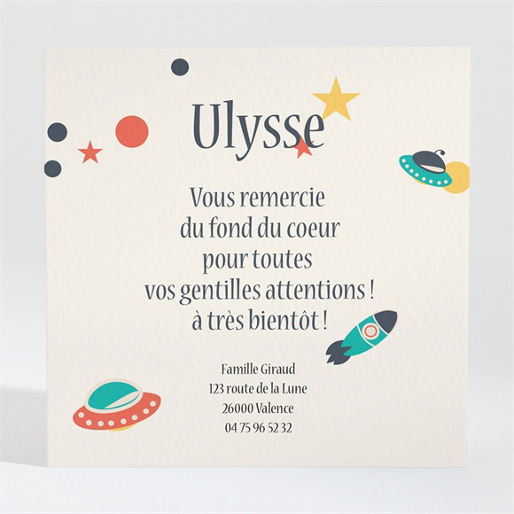 Remerciement naissance Planète et fusée réf.N300273