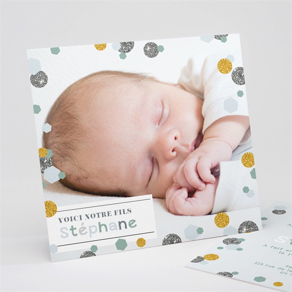 Faire-part naissance Jolis pois or et gris réf.N31169