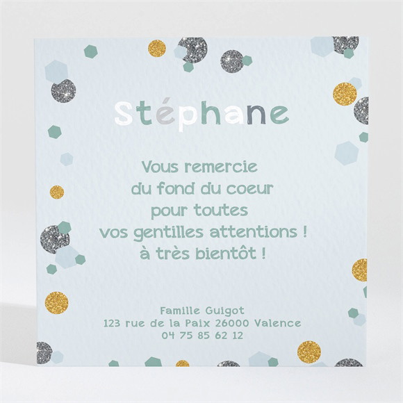 Remerciement naissance Jolis pois or et gris réf.N300275