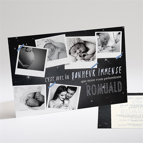 Faire-part naissance photos sur ardoise garçon